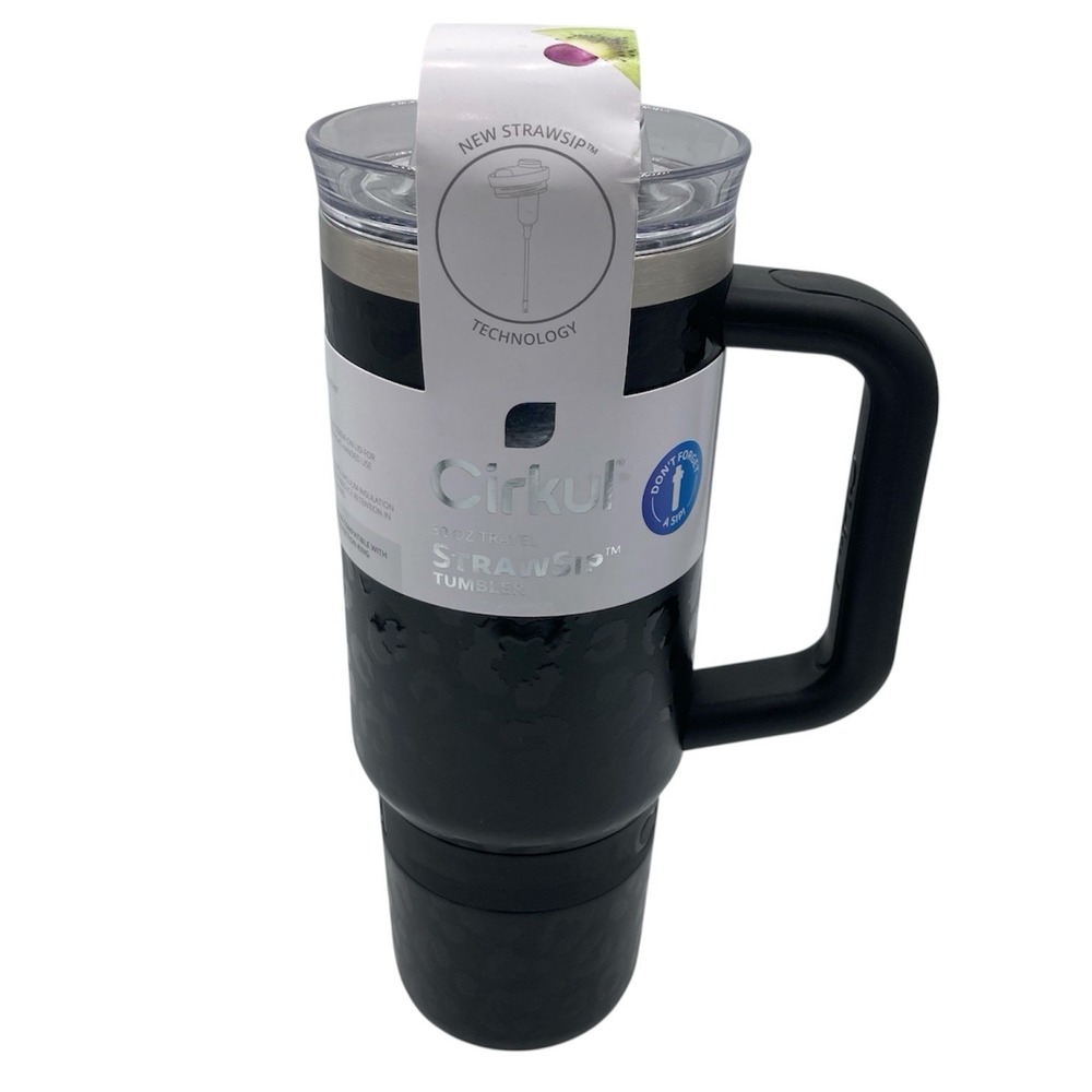 Cirkul 30oz StrawSip Tumbler Double Wall Insulated Travel Black Leopard NEW